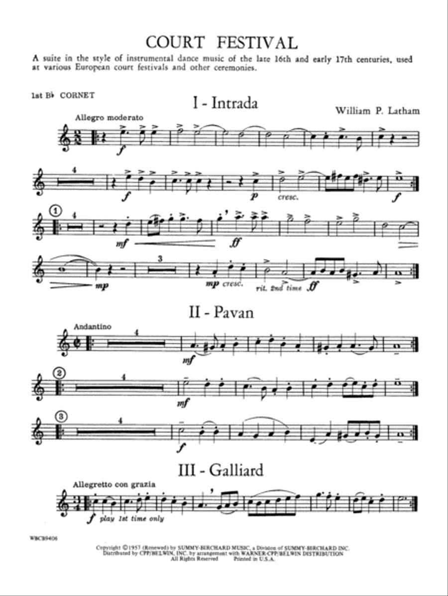Court Festival (Suite for Concert Band): 1st B-flat Cornet Concert Band scores gallery preview page 1