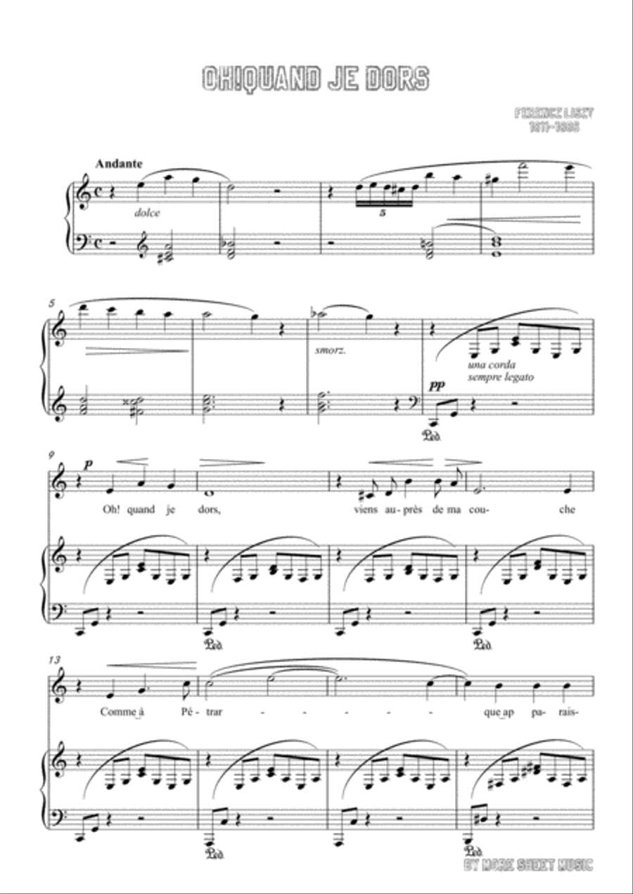 Liszt-Oh!Quand je dors in C Major,for Voice and Piano Voice Solo scores gallery preview page 3