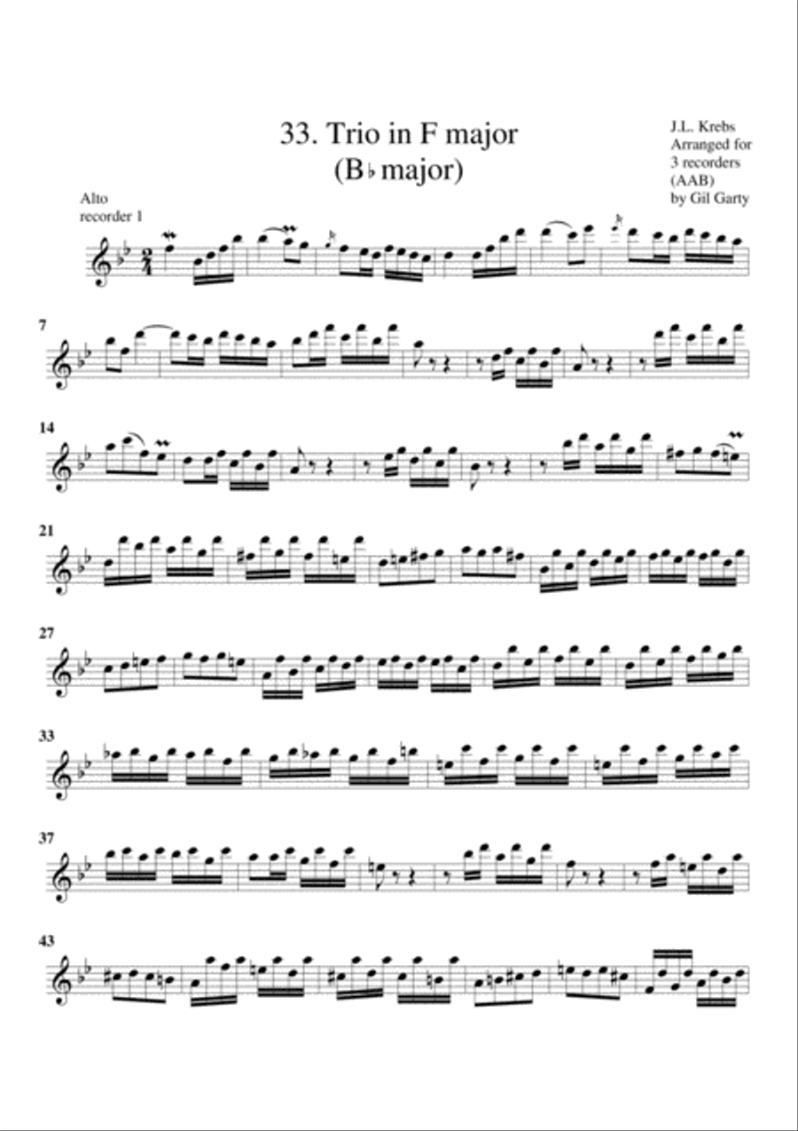 Organ trio in F major (Breitkopf edition no.33) (arrangement for 3 recorders)