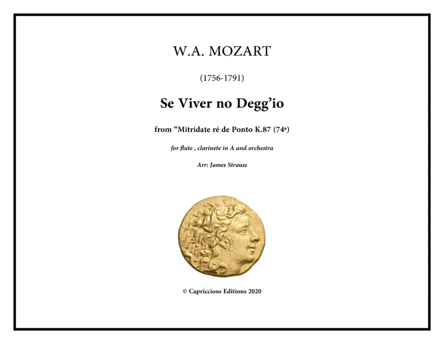 Mitridate, rè di Ponto, K. 87 - Se viver non degg'io (Arr. James Strauss) Chamber Music scores gallery preview page 1