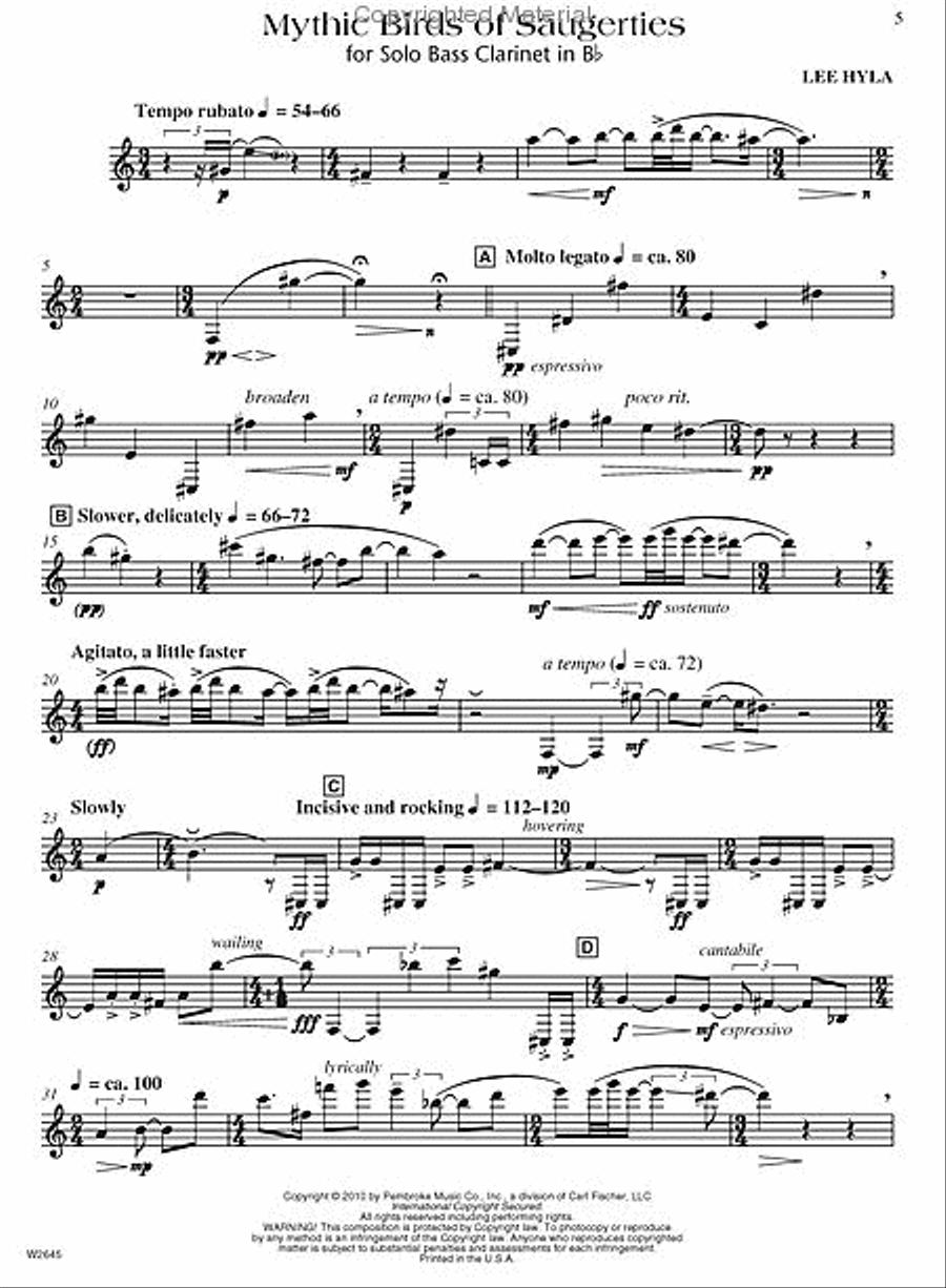 Mythic Birds of Saugerties Bass Clarinet scores gallery preview page 2