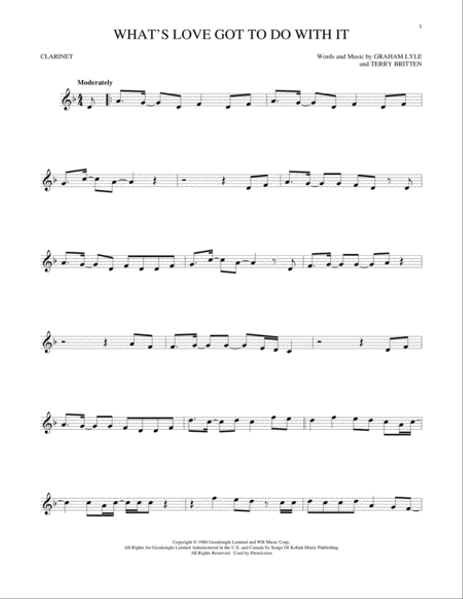 What's Love Got To Do With It Clarinet Solo scores gallery preview page 1