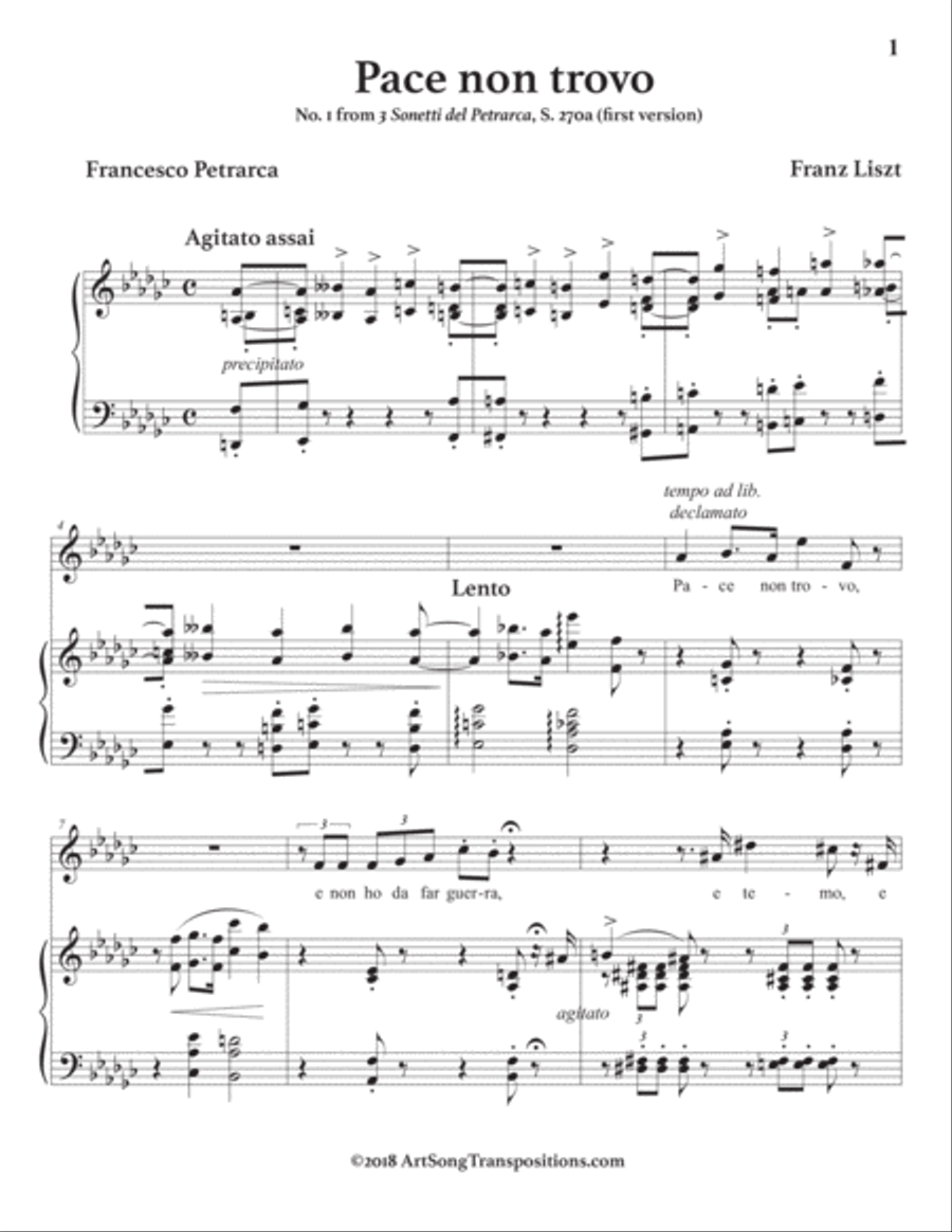 LISZT: Pace non trovo, S. 270 (first version, transposed to G-flat major) Voice scores gallery preview page 2