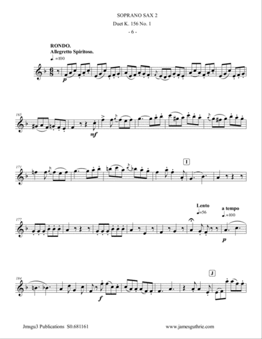 Mozart: Duet K. 156 No. 1 for Soprano Sax Duo Woodwind Duet scores gallery preview page 6
