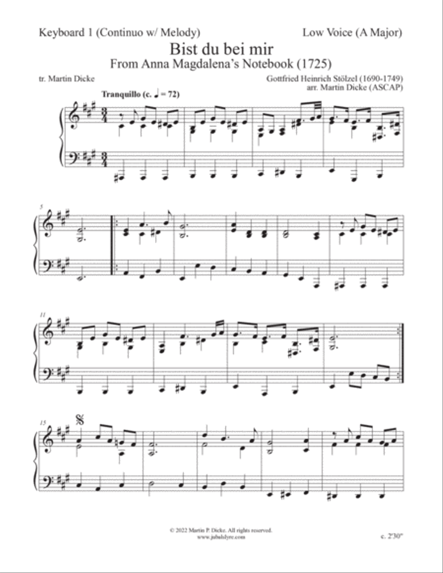 Bist du bei mir (Low Voice and Keyboard with Optional Instruments) Low Voice scores gallery preview page 6