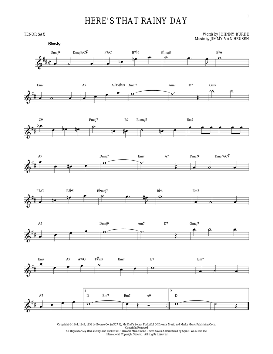 Here's That Rainy Day Here's That Rainy Day Tenor Saxophone scores gallery preview page 1