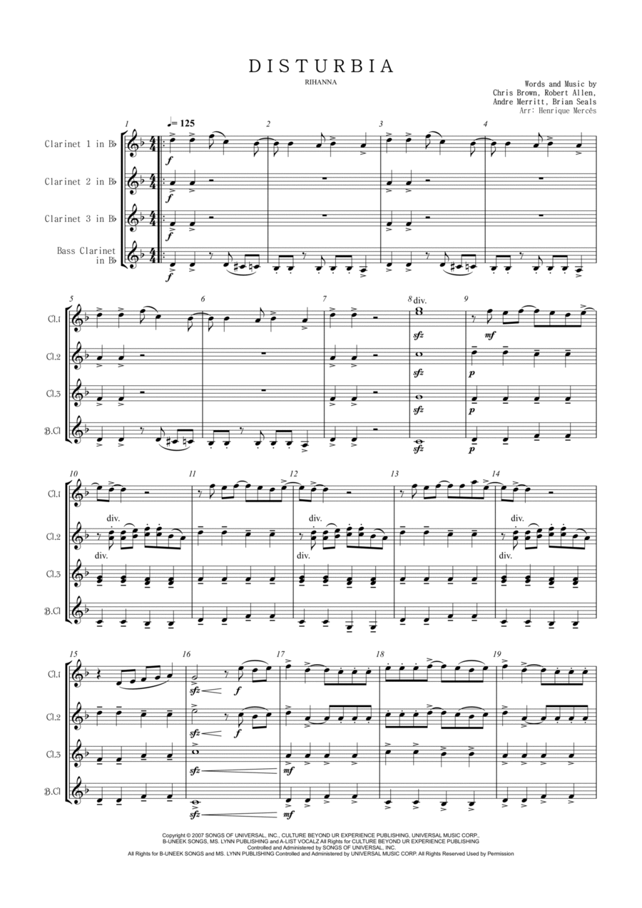 Disturbia Woodwind Quartet scores gallery preview page 1