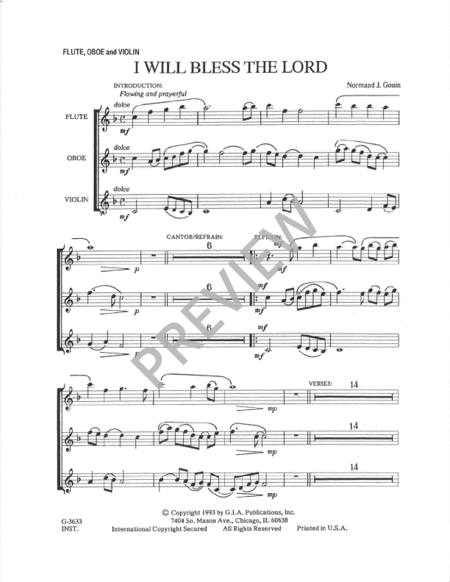 I Will Bless the Lord - Instrument edition