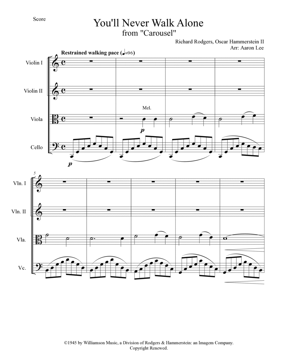 You'll Never Walk Alone String Quartet scores gallery preview page 1