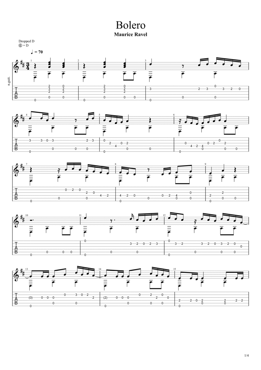 Bolero (Maurice Ravel) Acoustic Guitar scores gallery preview page 1