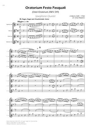Saget, Saget mir Geschwinde, BWV 249 - Sax Quartet (Full Score) - Score Only