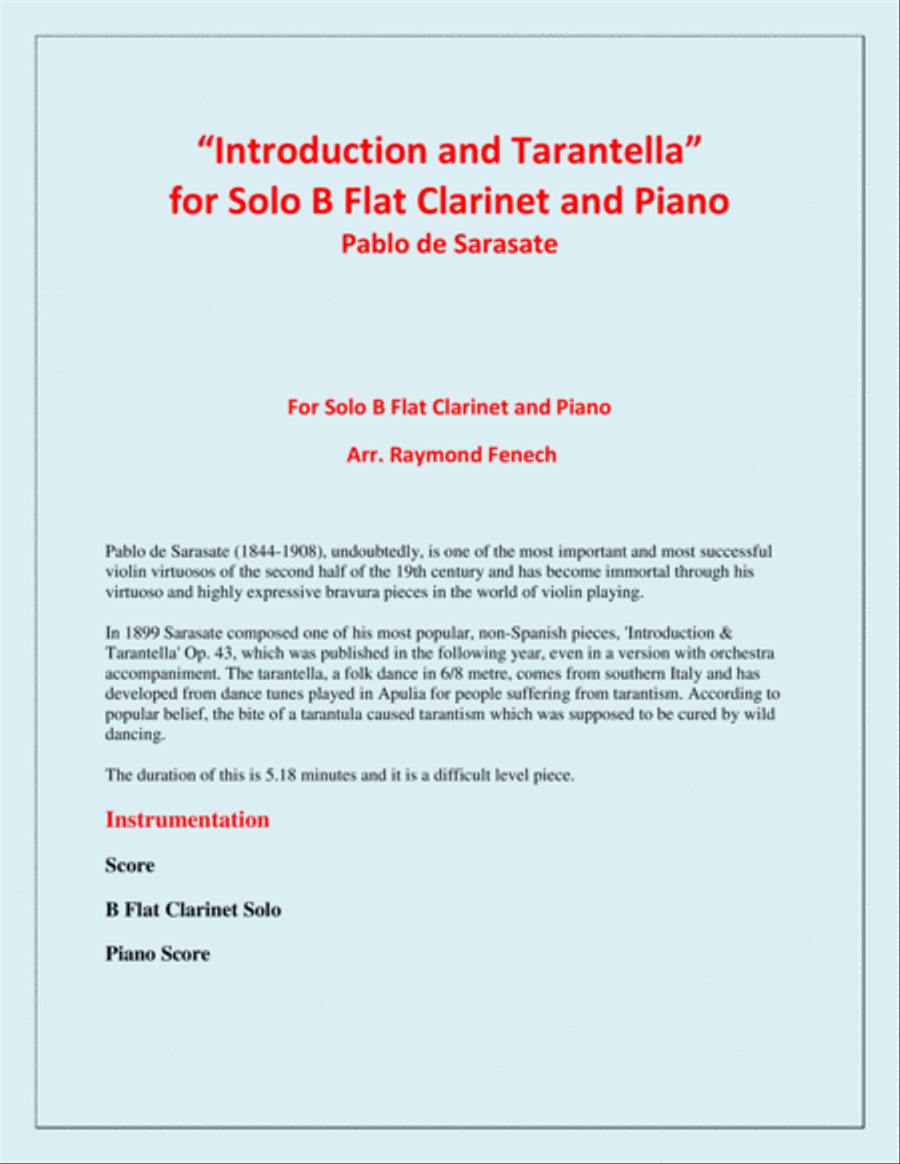 Introduction and Tarantella - Pablo de Sarasate - Clarinet and Piano B-Flat Clarinet scores gallery preview page 2