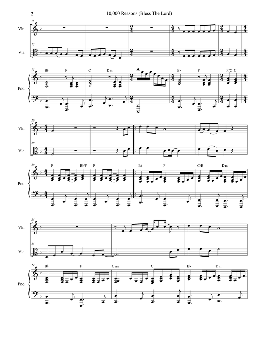 10,000 Reasons (Bless The Lord) String Duet scores gallery preview page 2