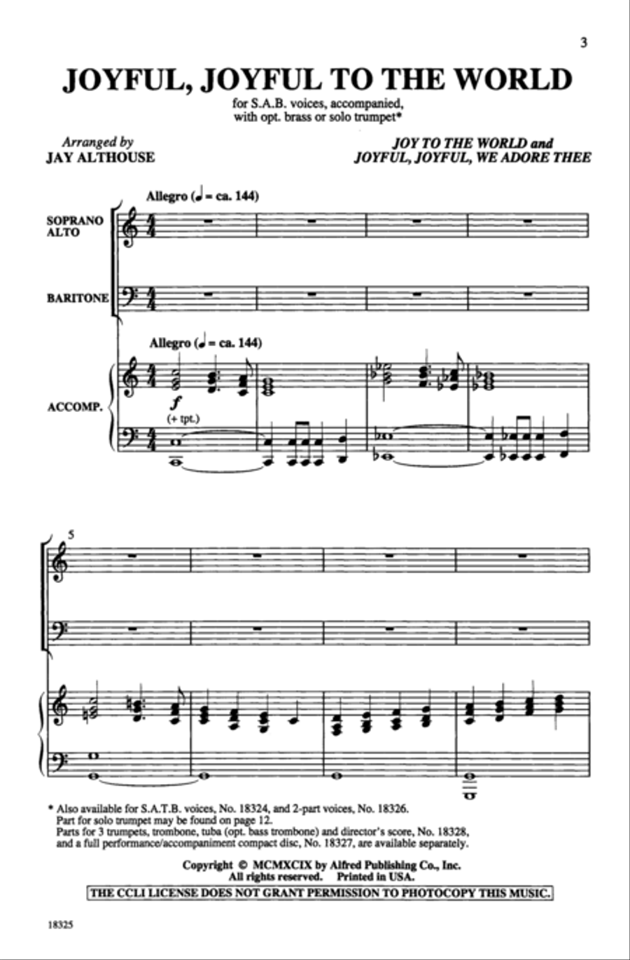 Joyful, Joyful to the World 3-Part scores gallery preview page 2