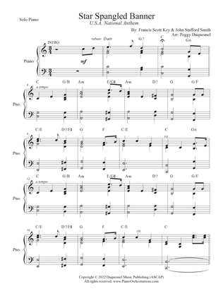 Star Spangled Banner (Key of C - Solo Piano)