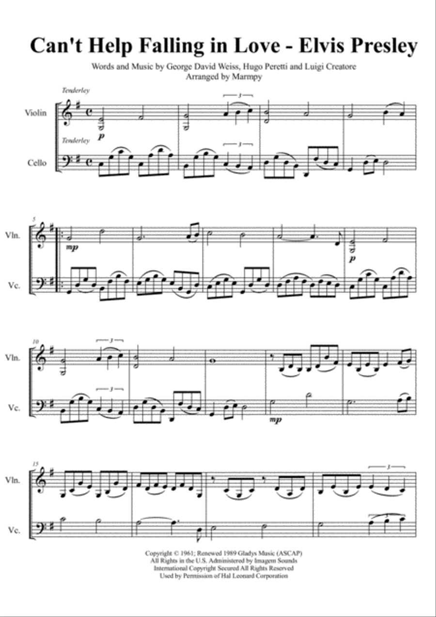 Can't Help Falling In Love Set of Parts scores gallery preview page 1