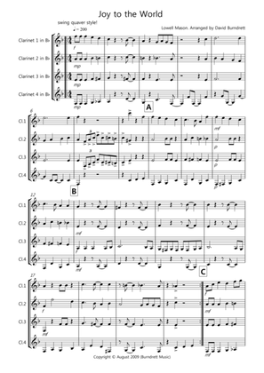 Joy To The World (Jazzy Style!) for Clarinet Quartet