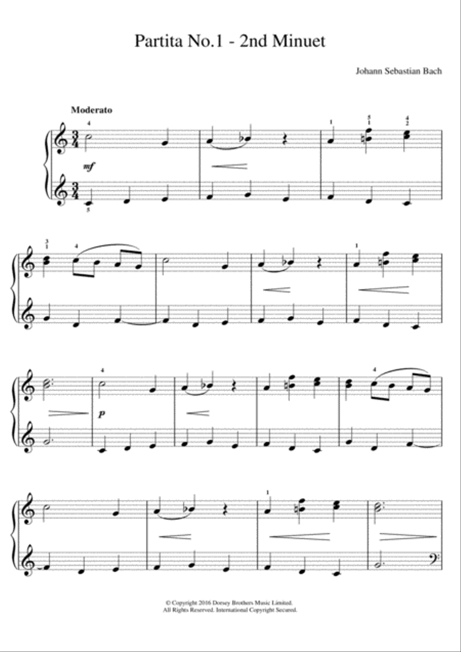 Partita No. 1 - 2nd Minuet Easy Piano scores gallery preview page 1