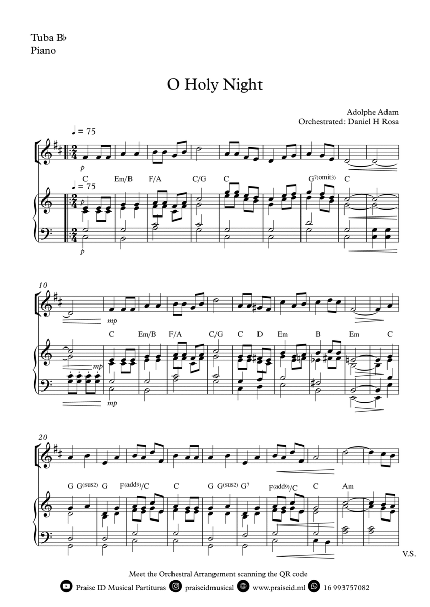 O Holy NIght - Christmas Carol - Bb Tuba and Piano image number null