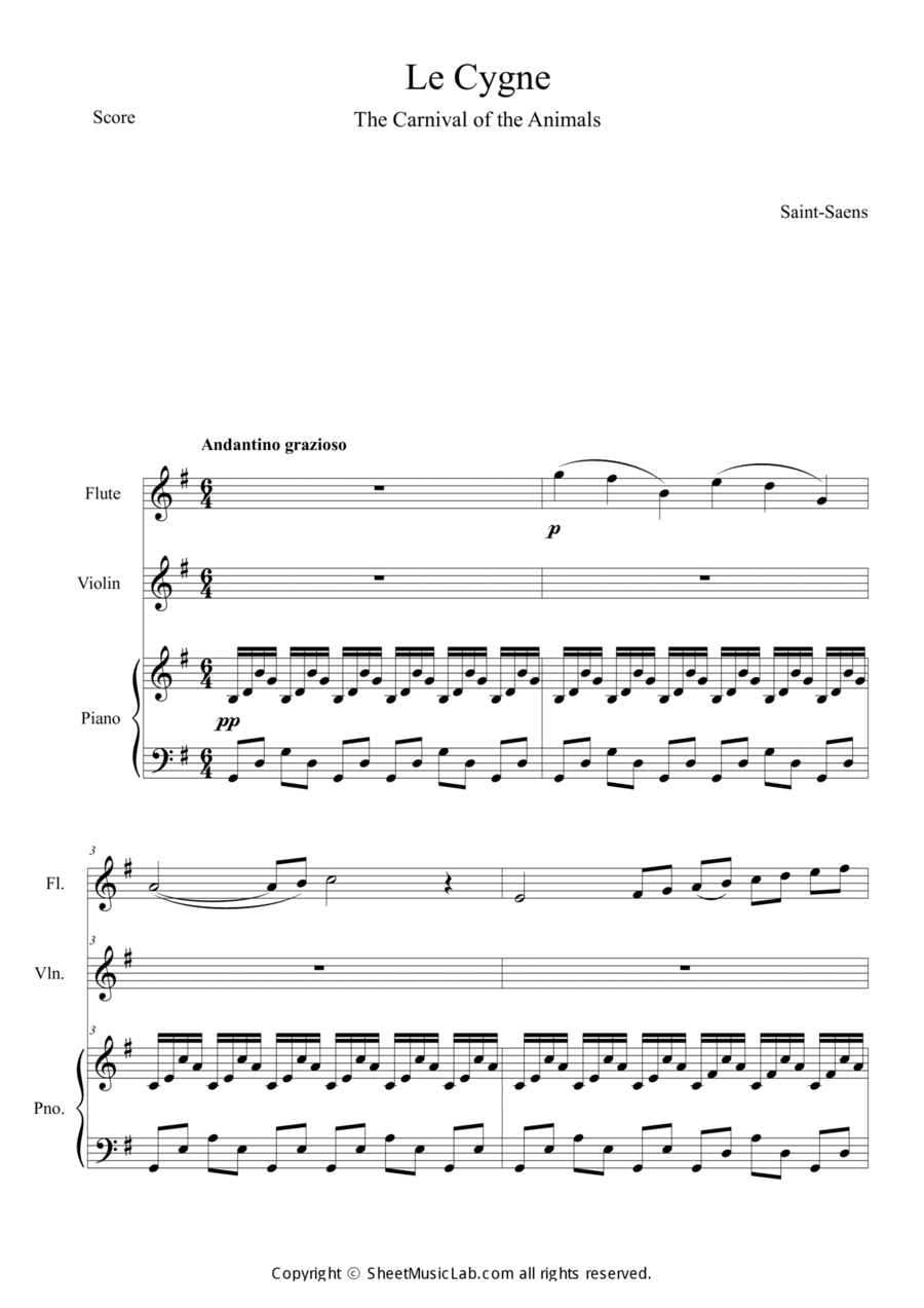 Le Cygne (Le Carnaval des Animaux) Violin scores gallery preview page 1