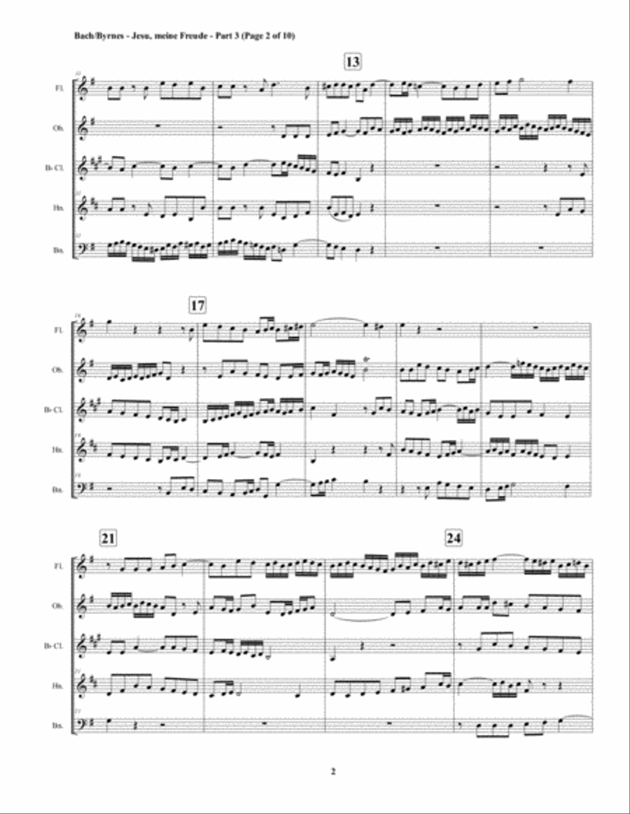 Jesu, meine Freude - Part 3, by J.S. Bach for Woodwind Quintet Woodwind Quintet scores gallery preview page 2