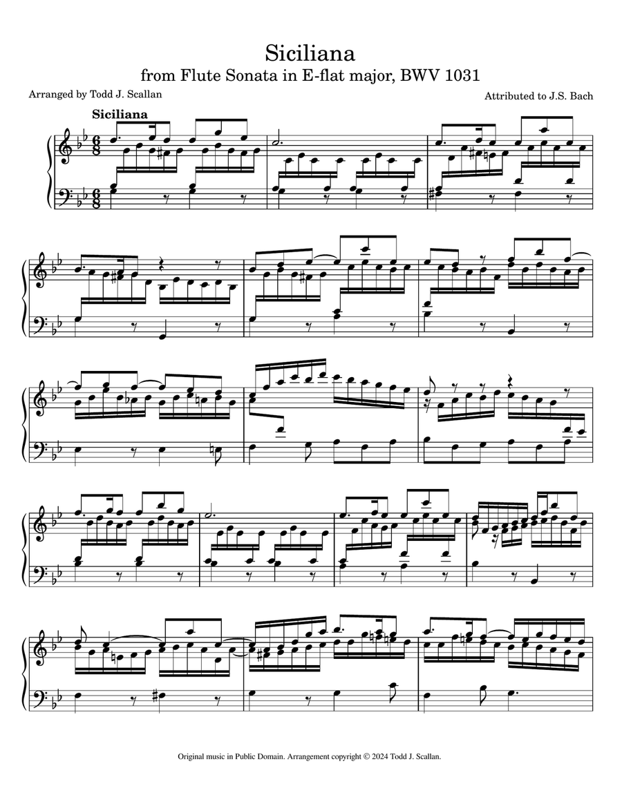 Siciliana BWV 1031 for Piano Piano Solo scores gallery preview page 1