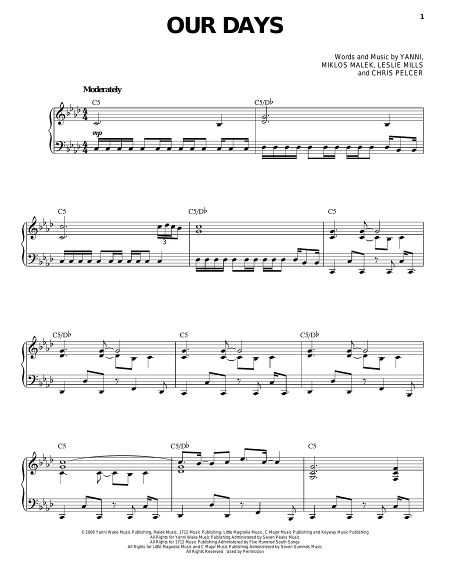 Our Days Our Days Piano, Vocal, Guitar scores gallery preview page 1