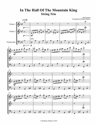 In The Hall Of The Mountain King Two Violins and Cello Trio-Score and Parts