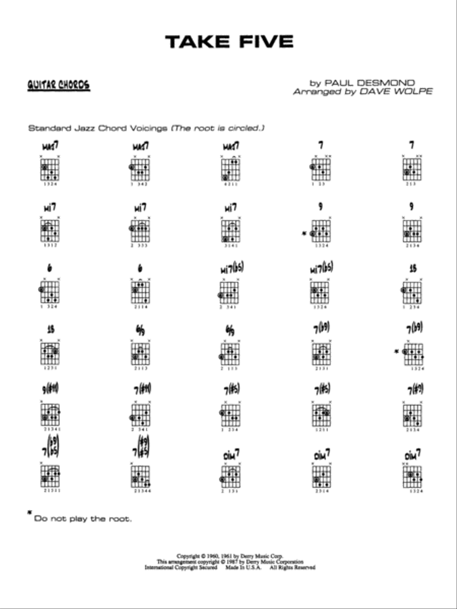 Take Five: Guitar Chords Jazz Ensemble scores gallery preview page 1