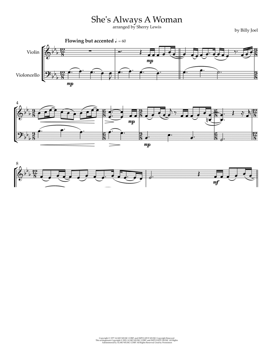 She's Always A Woman String Duet scores gallery preview page 1