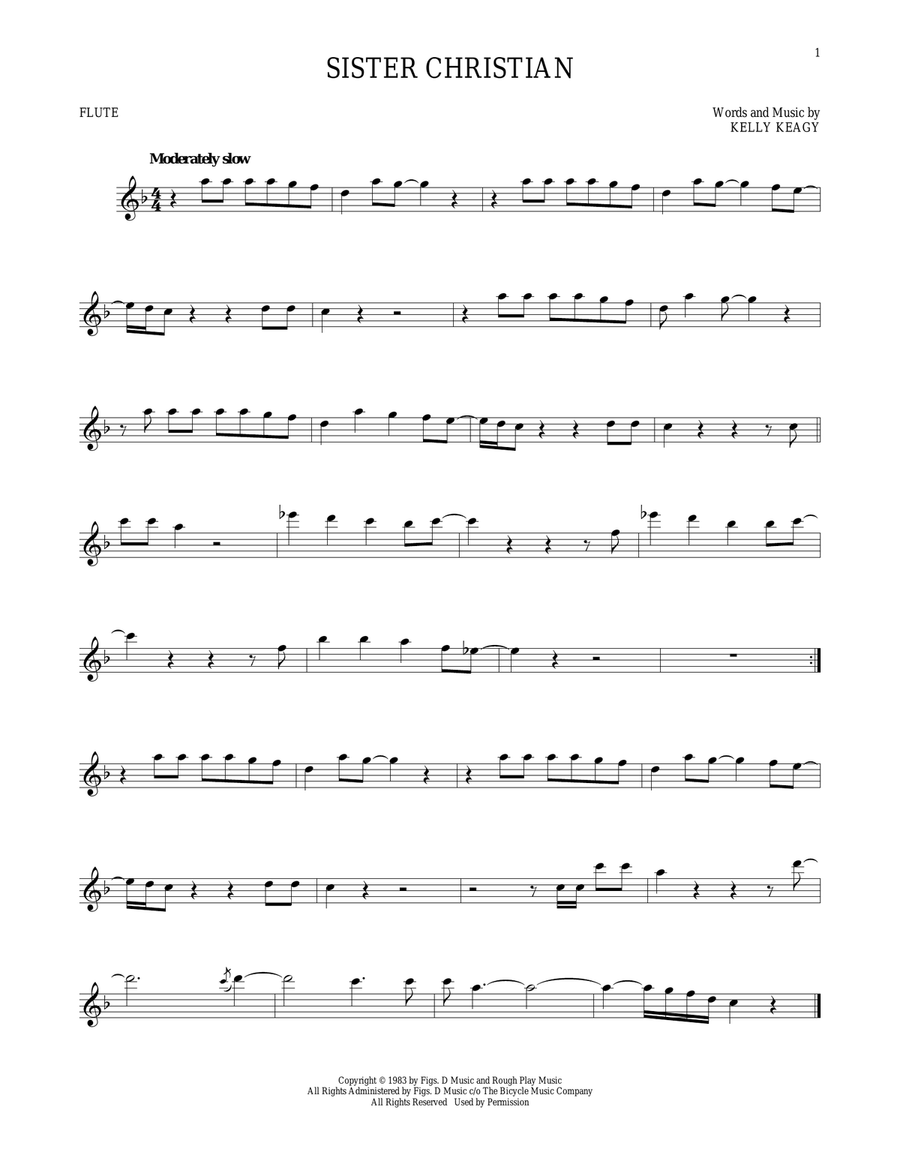 Sister Christian Flute Solo scores gallery preview page 1