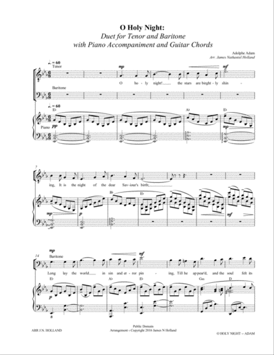 O Holy Night (Cantique de Noel) Adolphe Adam Duet for Baritone and Tenor Piano scores gallery preview page 3