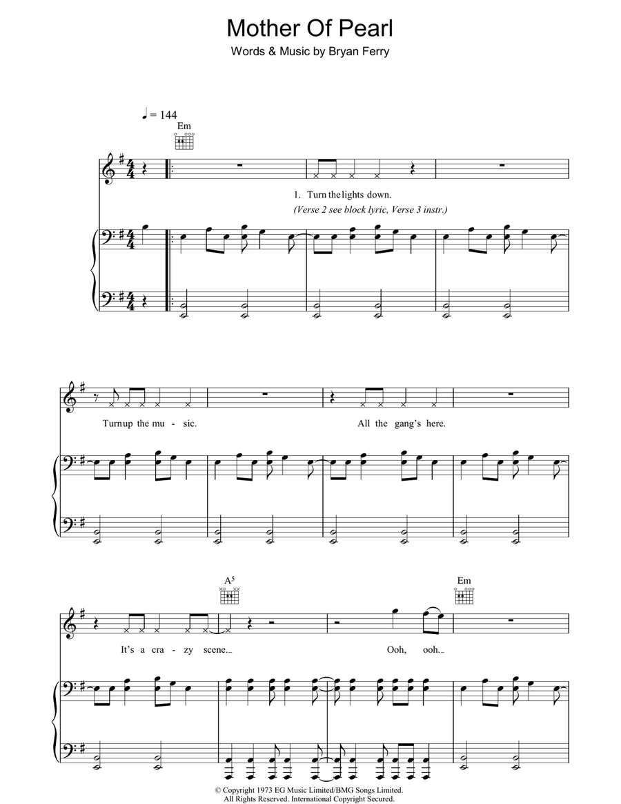 Mother Of Pearl Piano, Vocal, Guitar scores gallery preview page 1