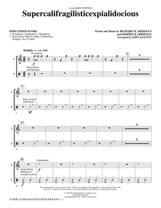 Supercalifragilisticexpialidocious (from Mary Poppins) (arr. John Leavitt) - Percussion Score