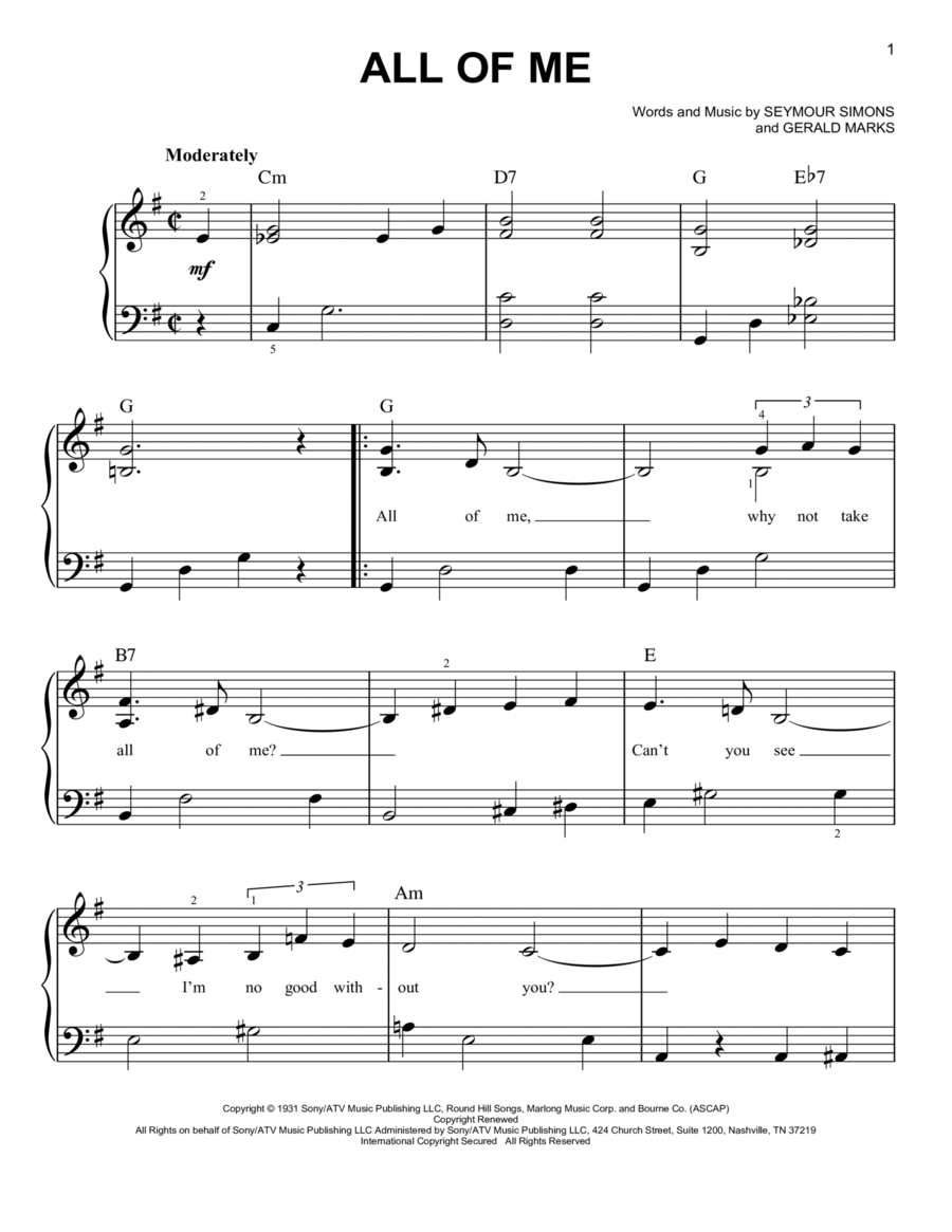 All Of Me Easy Piano scores gallery preview page 1