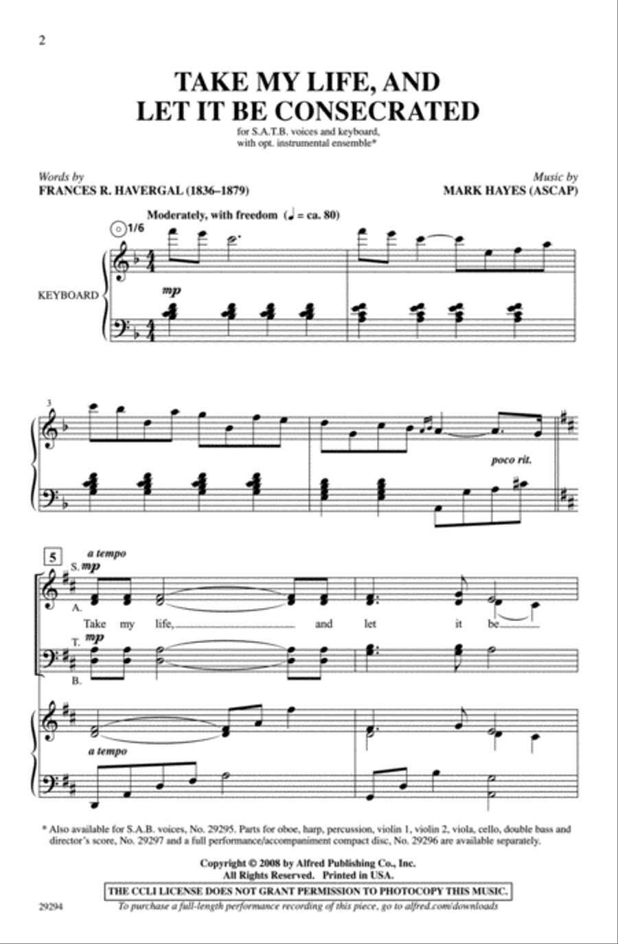 Take My Life, and Let It Be Consecrated 4-Part scores gallery preview page 2