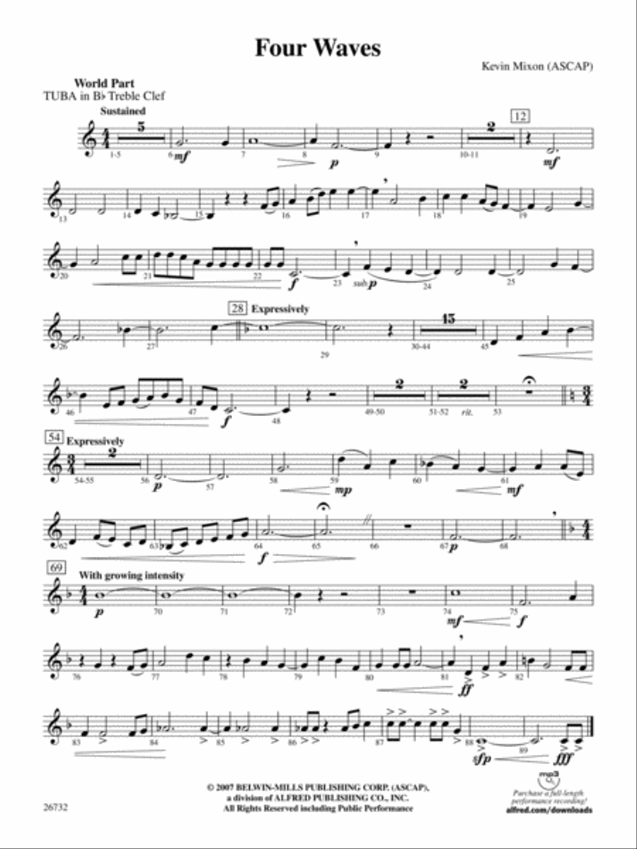 Four Waves: (World Part) B-flat Tuba T.C. Concert Band scores gallery preview page 1