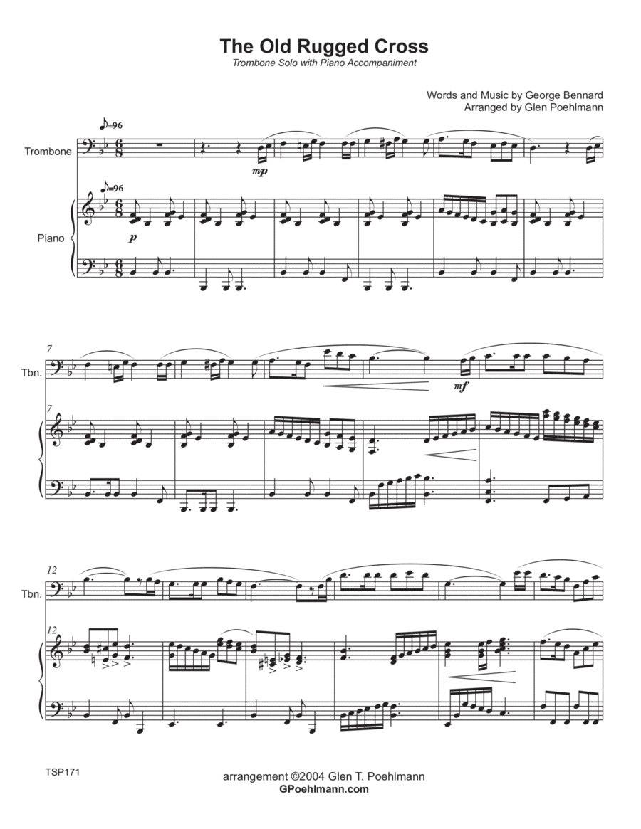 THE OLD RUGGED CROSS - TROMBONE SOLO with Piano Accompaniment Brass Duet scores gallery preview page 1