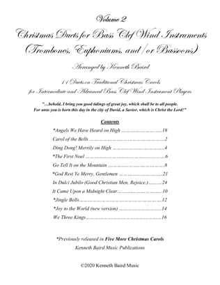Book cover for Christmas Duets - Volume 2 - for Bass Clef Wind Instruments (Trombones, Euphoniums, and/or Bassoons)