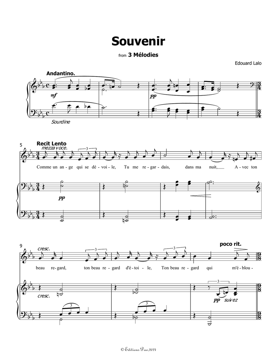 Souvenir, by Edouard Lalo, in E flat Major Piano, Vocal scores gallery preview page 3