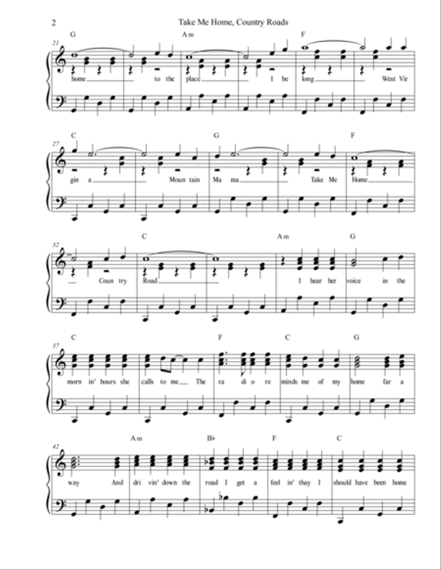 Take Me Home, Country Roads Piano, Vocal, Guitar scores gallery preview page 2