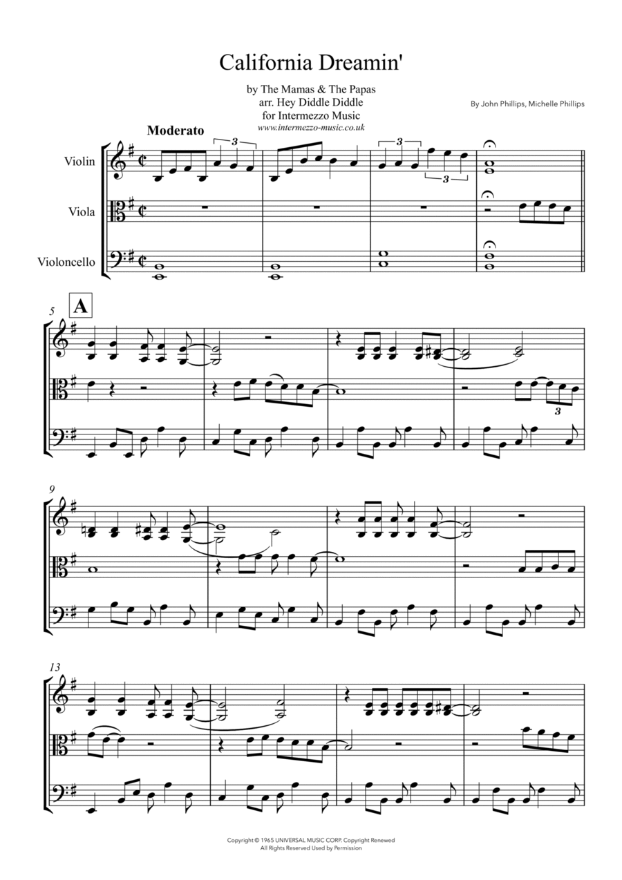California Dreamin' California Dreamin' String Trio scores gallery preview page 1