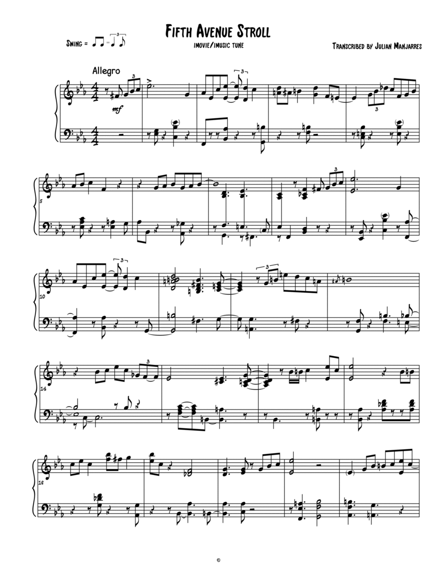 Fifth Avenue Stroll (iMovie Tune) Piano Solo scores gallery preview page 1