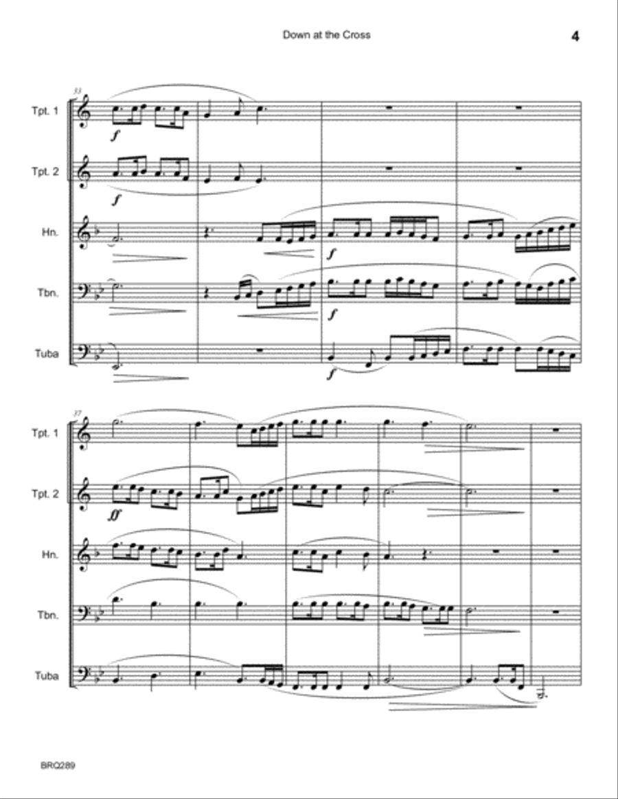 DOWN AT THE CROSS - BRASS QUINTET (unaccompanied) Brass Quintet scores gallery preview page 4