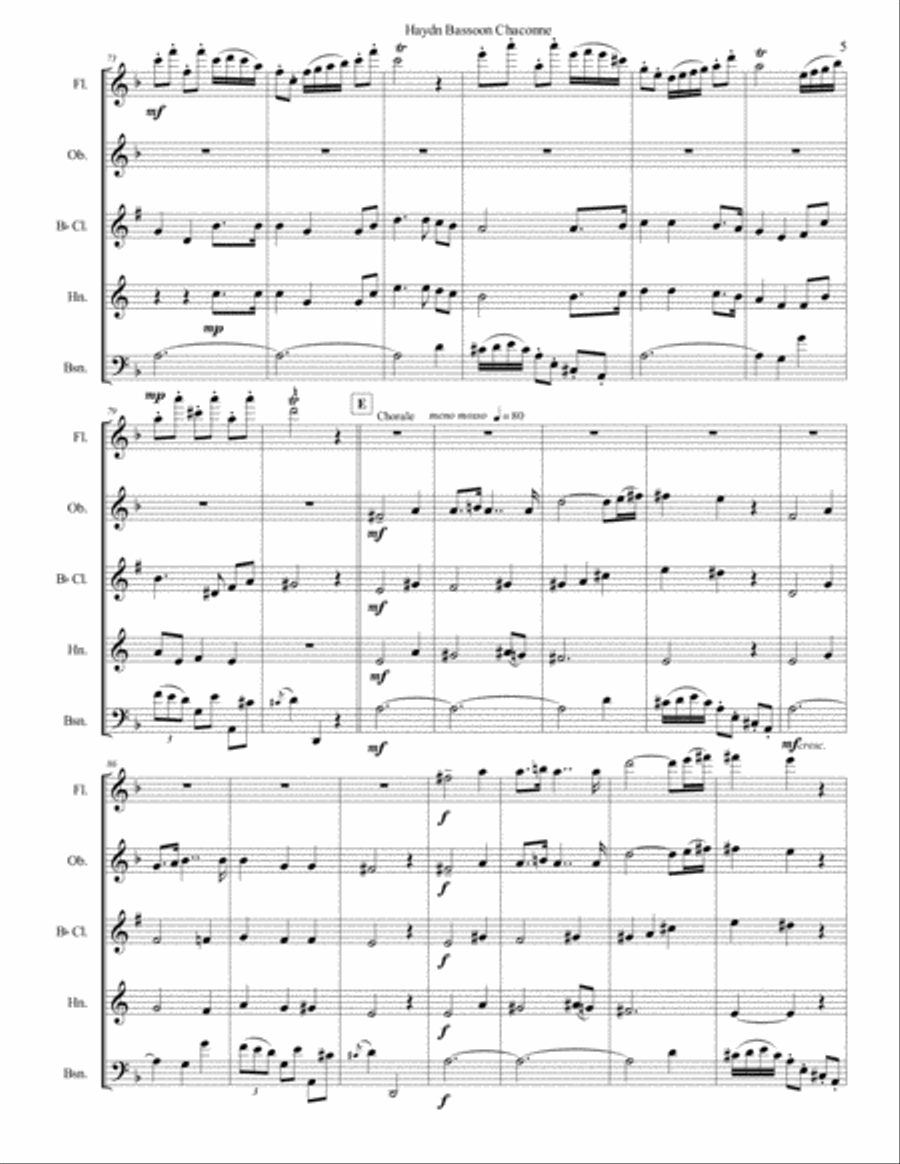 Haydn Bassoon Chaconne Woodwind Quintet scores gallery preview page 5