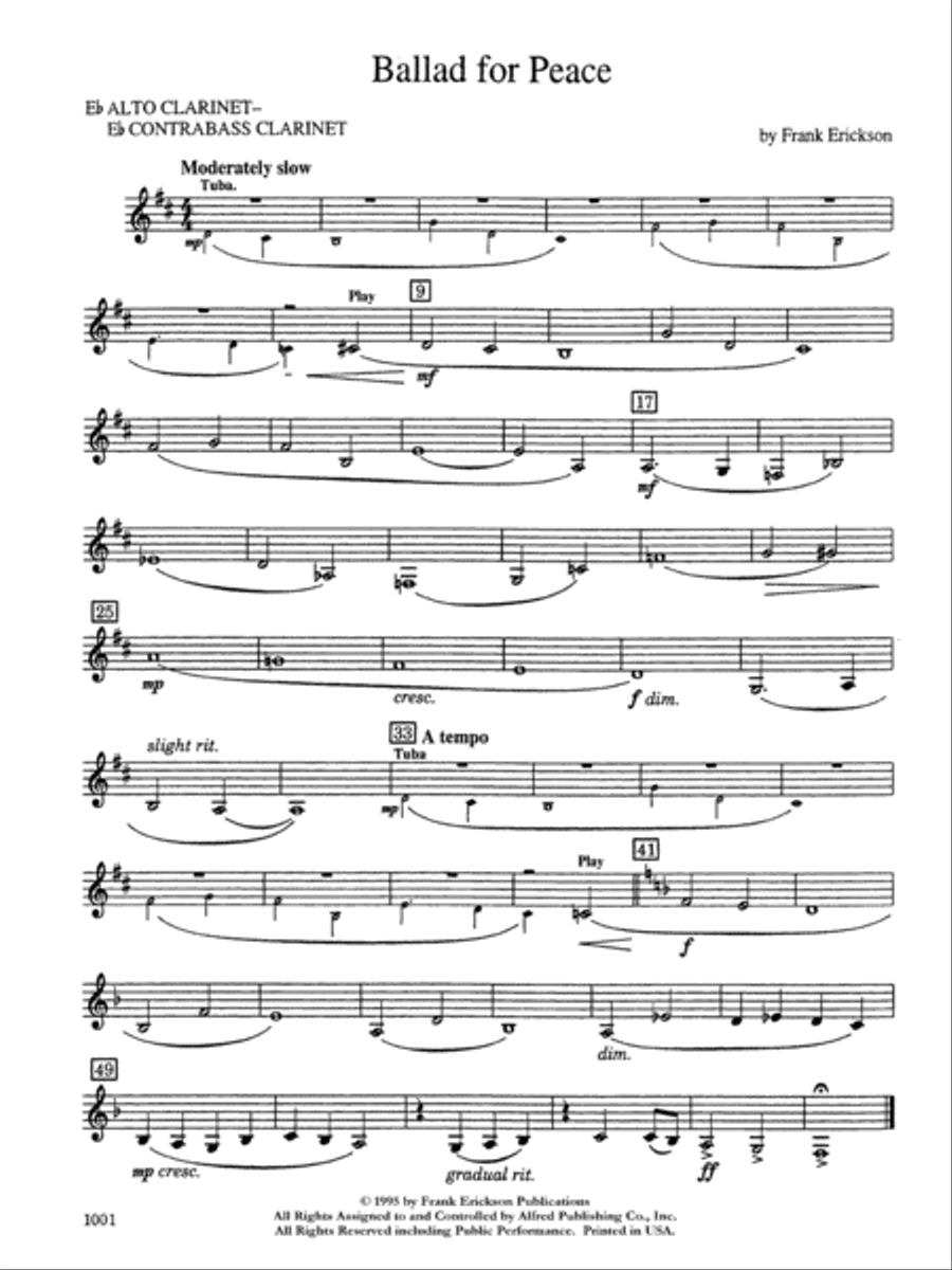 Ballad for Peace: E-flat Alto Clarinet Concert Band scores gallery preview page 1