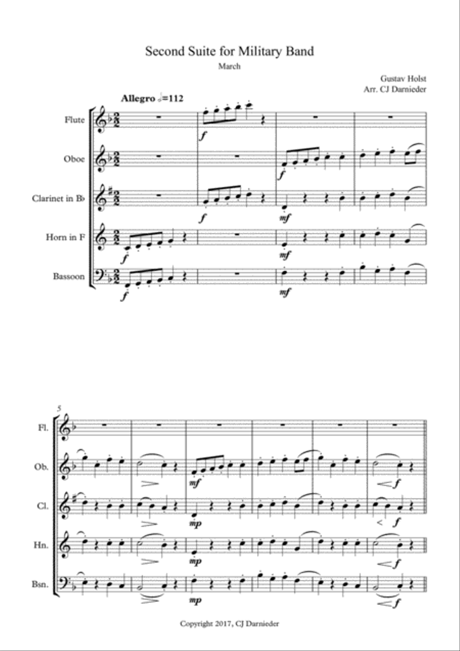 Second Suite for Military Band, I. March (Full Score and Parts) Woodwind Quintet scores gallery preview page 2