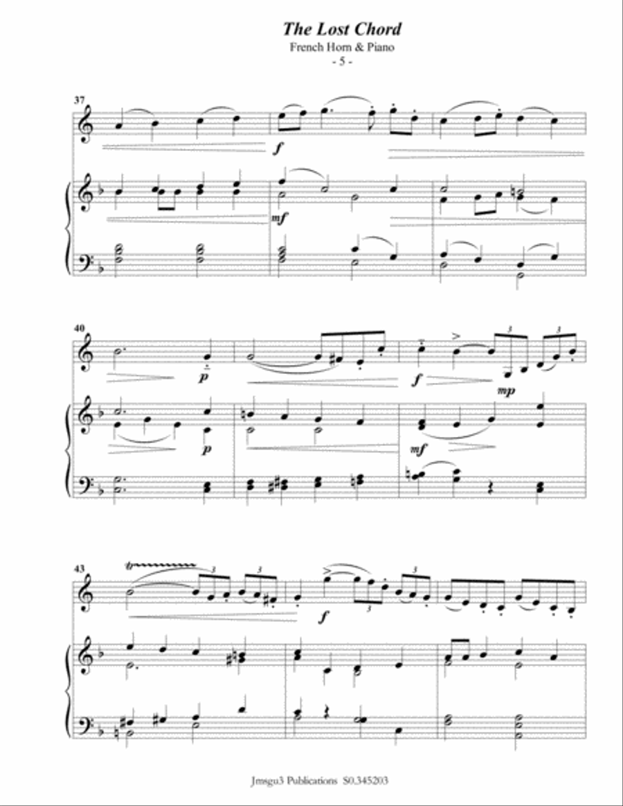Sullivan: The Lost Chord for French Horn & Piano Horn scores gallery preview page 5