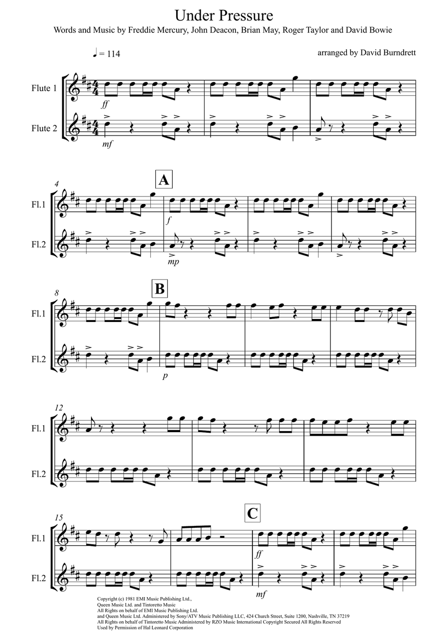 Under Pressure Under Pressure Flute Solo scores gallery preview page 1