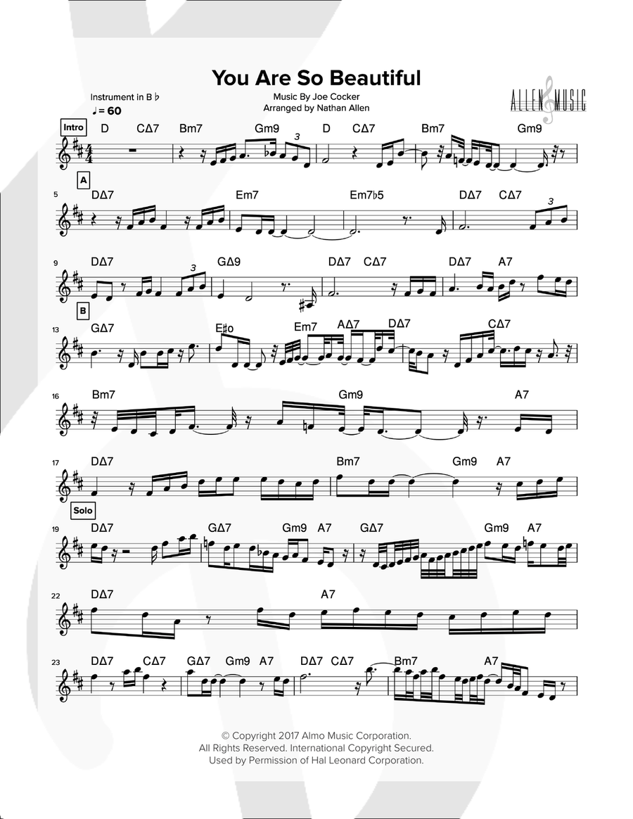 You Are So Beautiful Small Ensemble scores gallery preview page 1